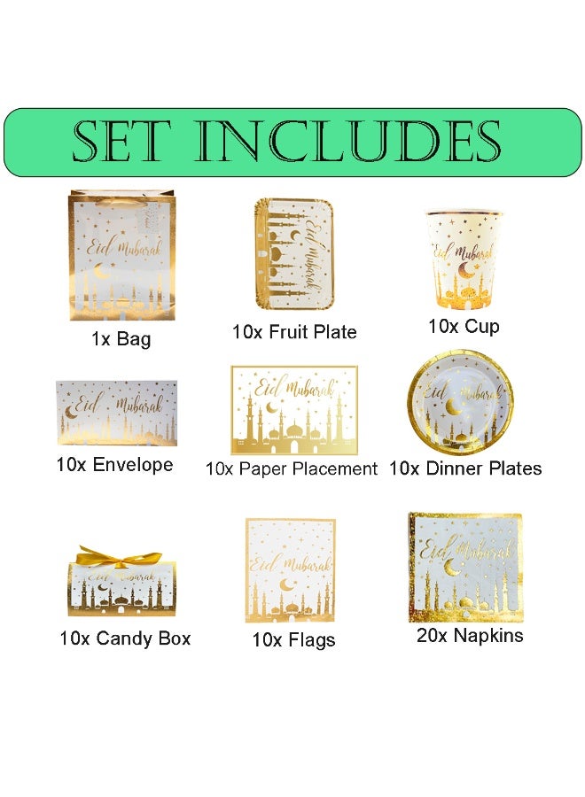 Home Smart Ramadan Series Dinner Plates (9"X9" 10 Pcs), Cups (9oz, 10 Pcs), Napkins (5.9" x 5.9", 20 Pcs) and other Accesories - Elegant Ramadan Series Set for Iftar Parties, Gatherings, Birthday and Special Occasions. - Image 3